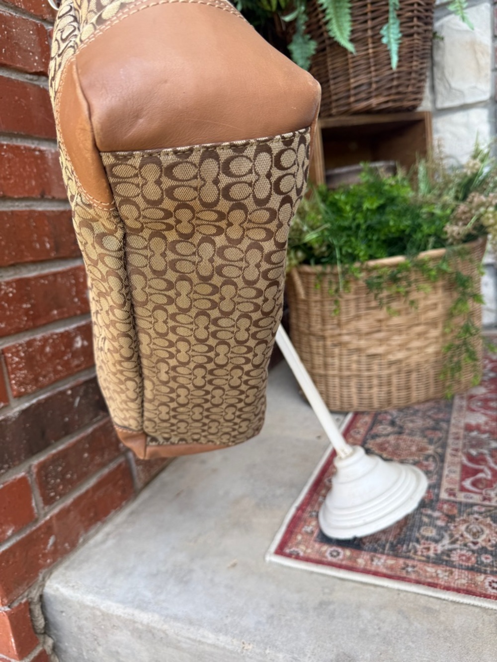 Coach Signature of Print Tote Bag in Tan and Brown - Picture 7 of 13